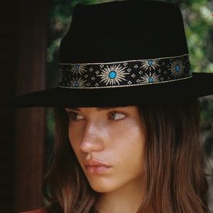 Lack Of Color Black Hat with Gold and Blue Embellishments